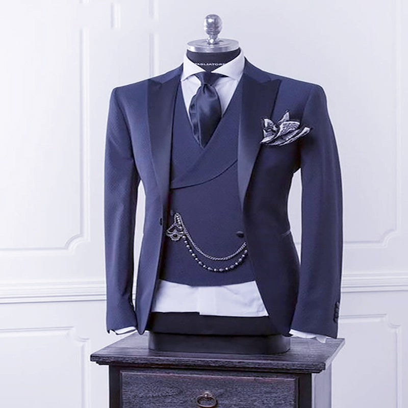 Navy Blue Men Blazer Business Suit With Pants - Fastbizstore