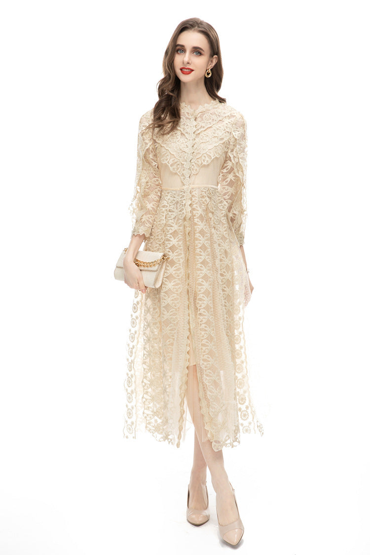 Mesh Embroidered Long dress - Fastbizstore