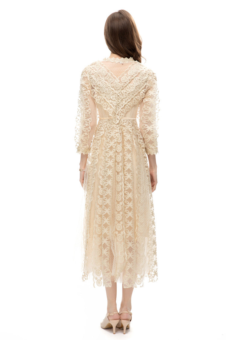 Mesh Embroidered Long dress - Fastbizstore