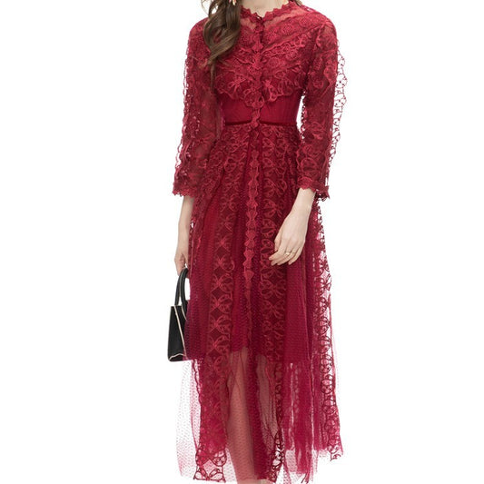 Mesh Embroidered Long dress - Fastbizstore