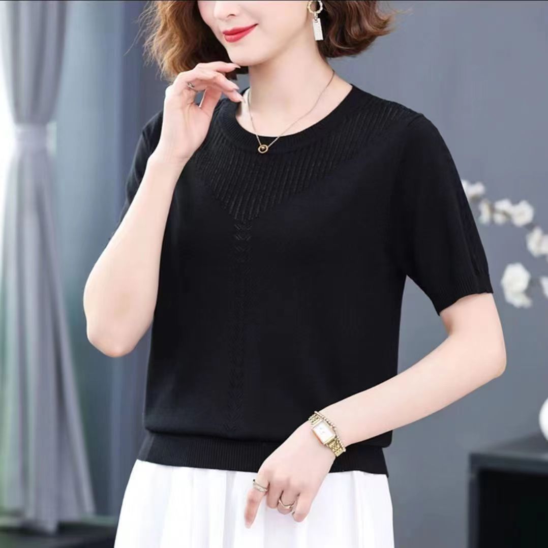 Silk Short Sleeve Round Neck Knitted Shirt - Fastbizstore