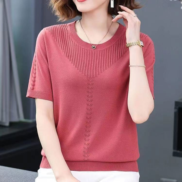 Silk Short Sleeve Round Neck Knitted Shirt - Fastbizstore