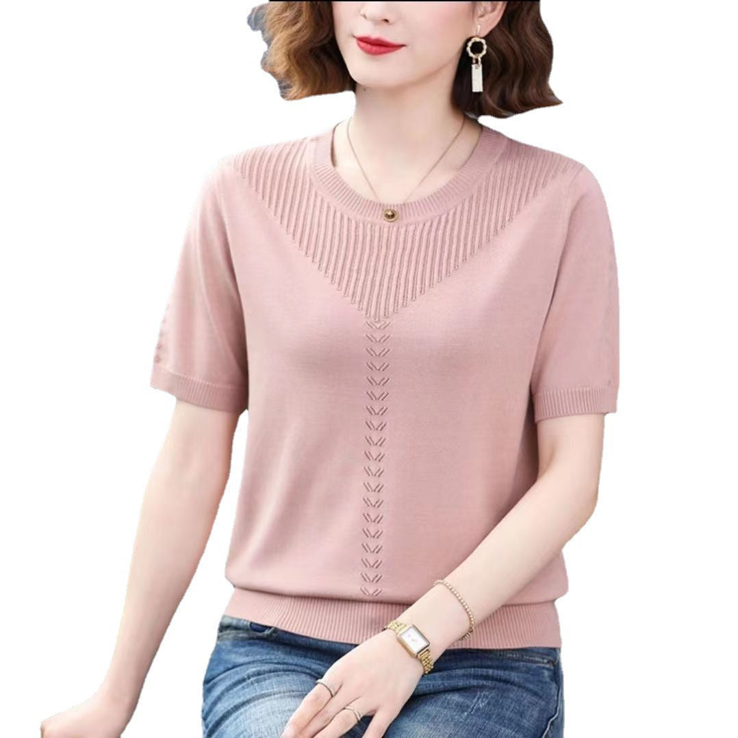 Silk Short Sleeve Round Neck Knitted Shirt - Fastbizstore