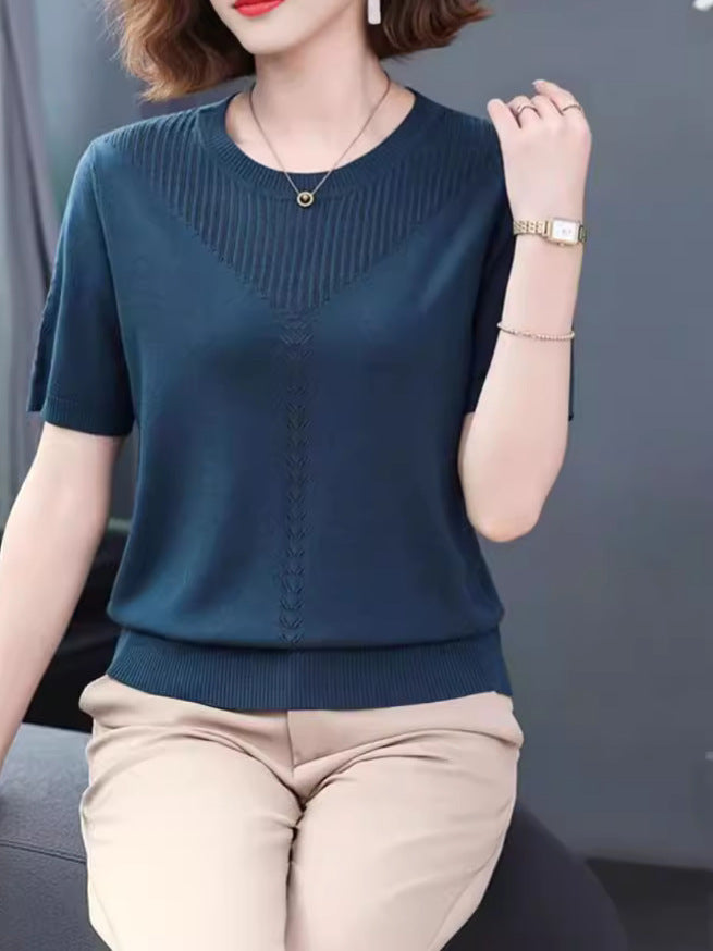 Silk Short Sleeve Round Neck Knitted Shirt - Fastbizstore