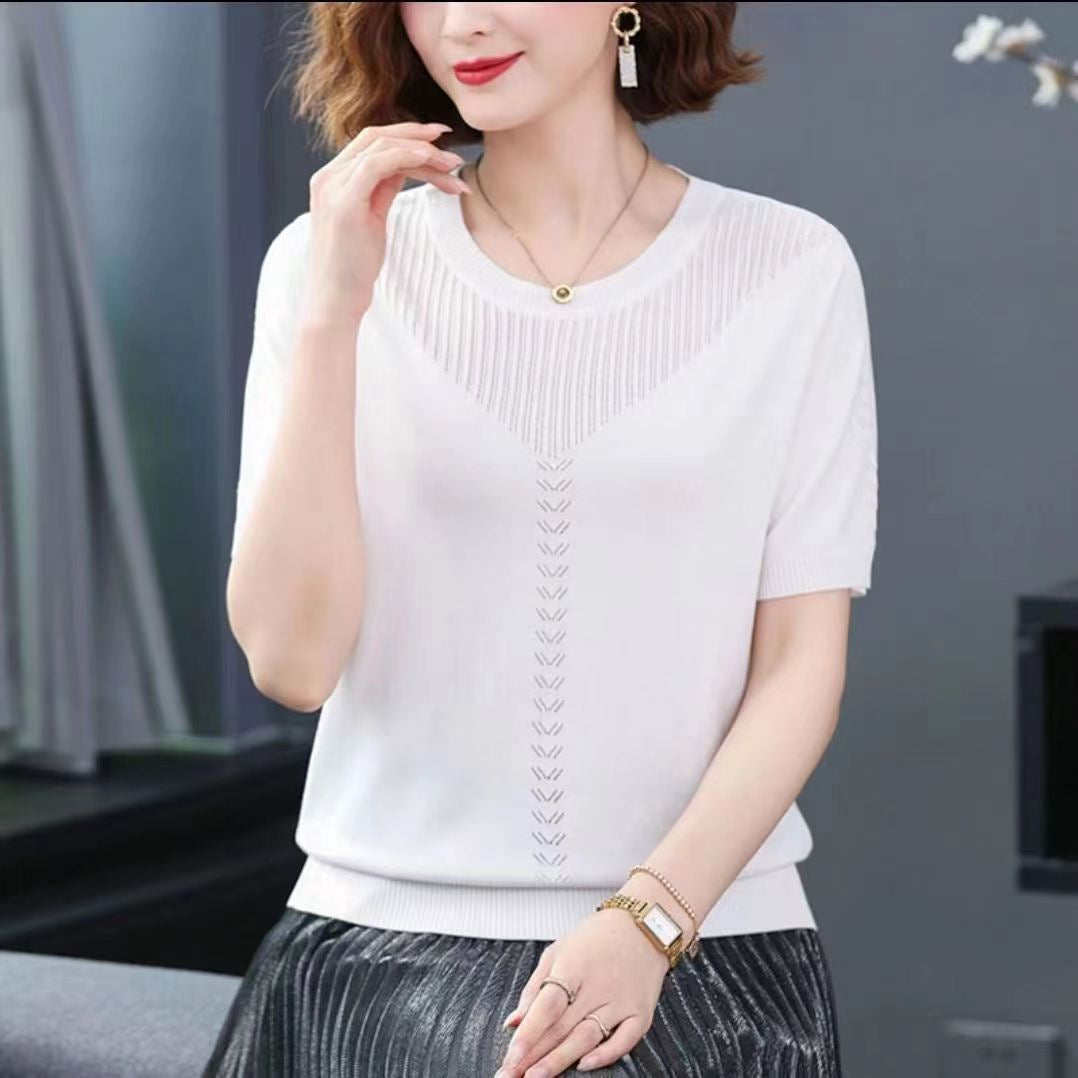 Silk Short Sleeve Round Neck Knitted Shirt - Fastbizstore