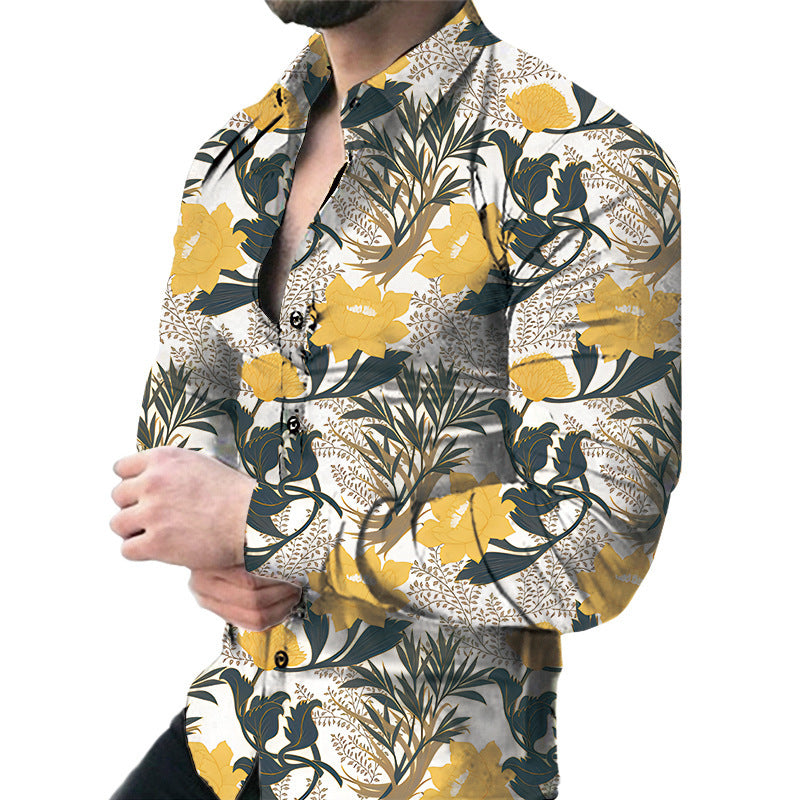 Men's Casual Long Sleeved Large Floral Shirt - Fastbizstore